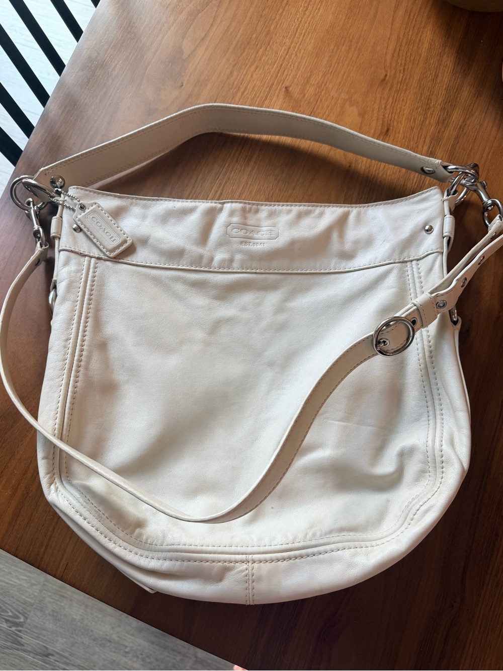 Coach White/Cream Zoe Leather Shoulder Bag